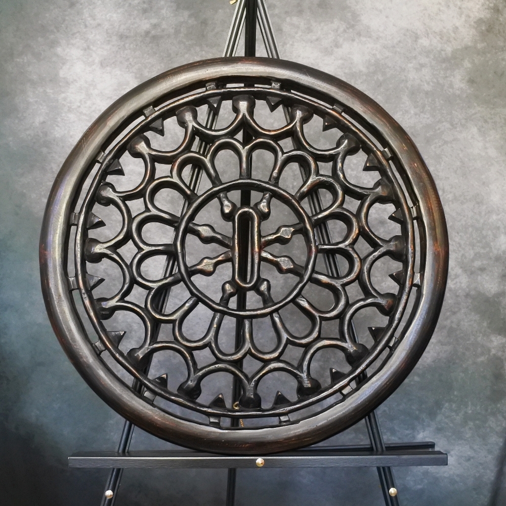 Solid Wood Carved Large Circular Openwork Rustic Round Wall Hanging Panel
